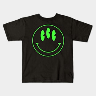 Trippy 90s acid house three eyed green smiley face Kids T-Shirt